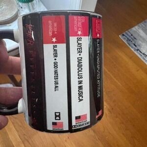 Slayer Band Cassette Tape Spines Coffee Mug Ceramic Black Red White Heavy Metal